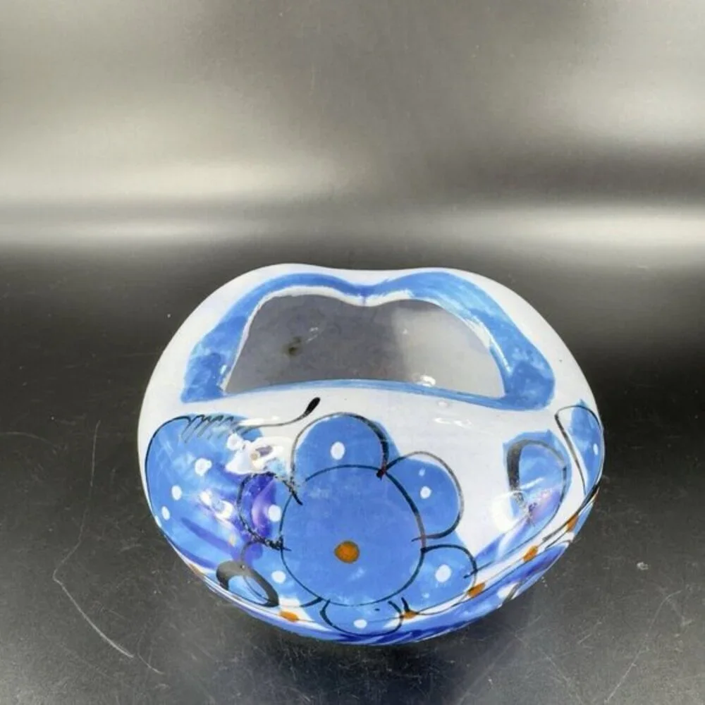 Mexico Folk Art Pottery Bowl Bird Hand Made Painted Dish Bowl Ashtray Decor‎ VTG